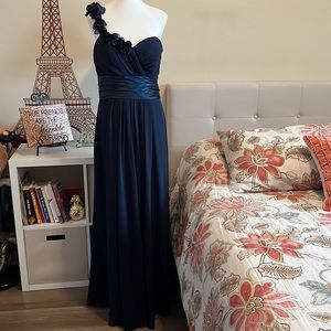 🔥SALE🔥 Bill Levkoff Blue Dress One Shoulder Rosette Appliqué (Fits a 12)Size 16